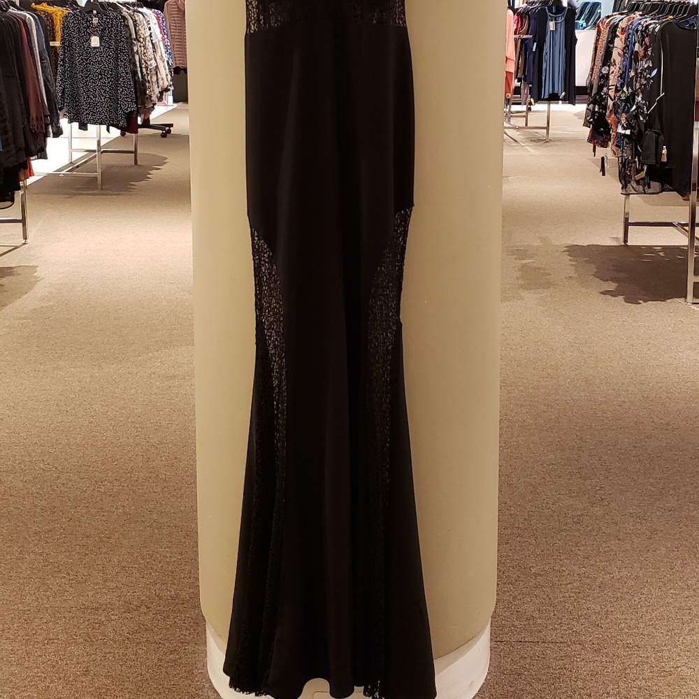 NWT! Aqua Lace-Inset Crepe Gown Black - Picture 5 of 5